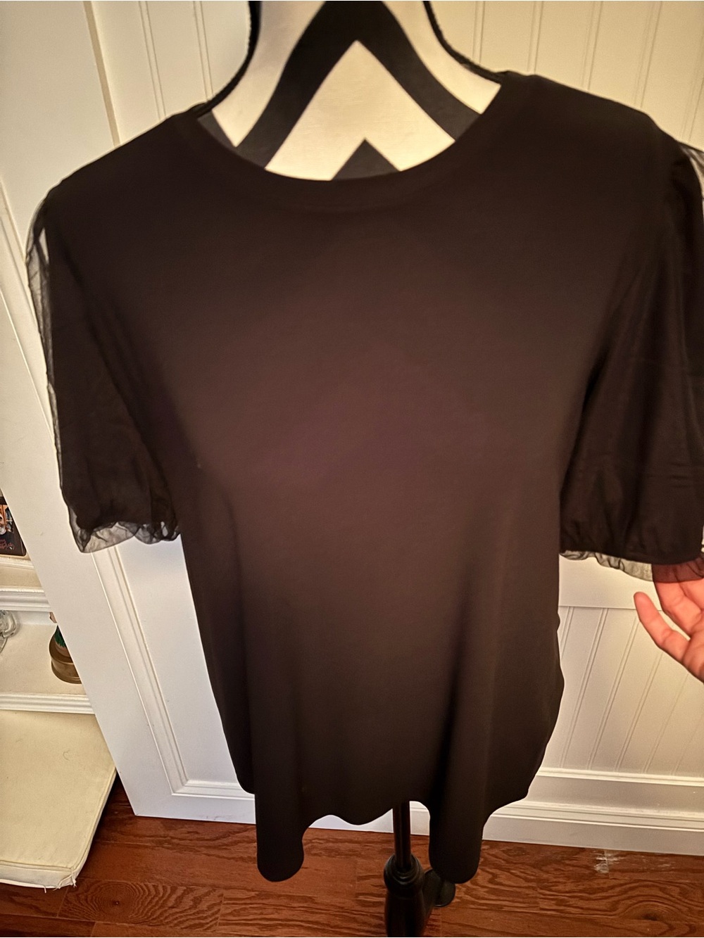 Cato Black Top with Sheer covered Sleeves